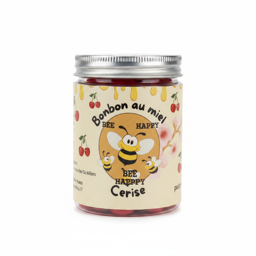 Bonbon au miel Bee Happy Cerise - fond blanc