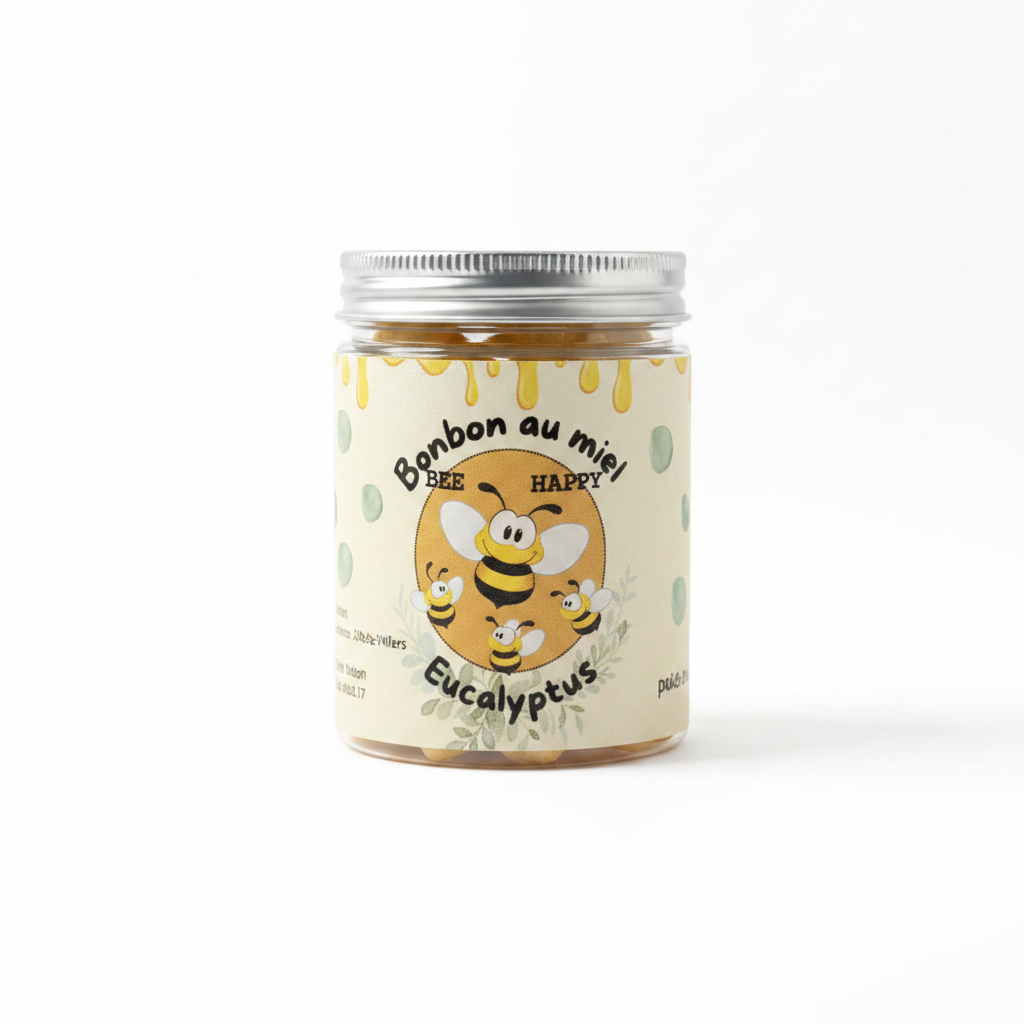 Bonbon au miel Bee Happy Eucalyptus - fond blanc