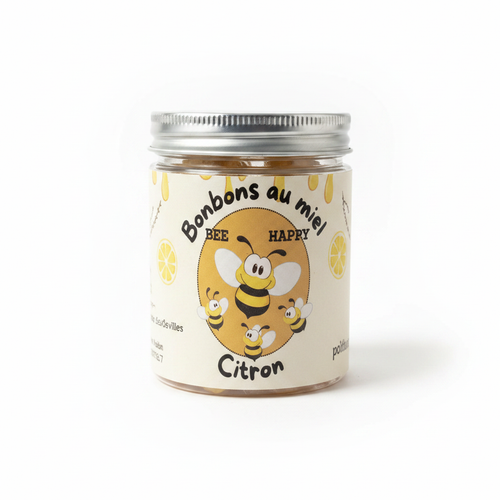 Bonbons au miel Bee Happy Citron - fond blanc