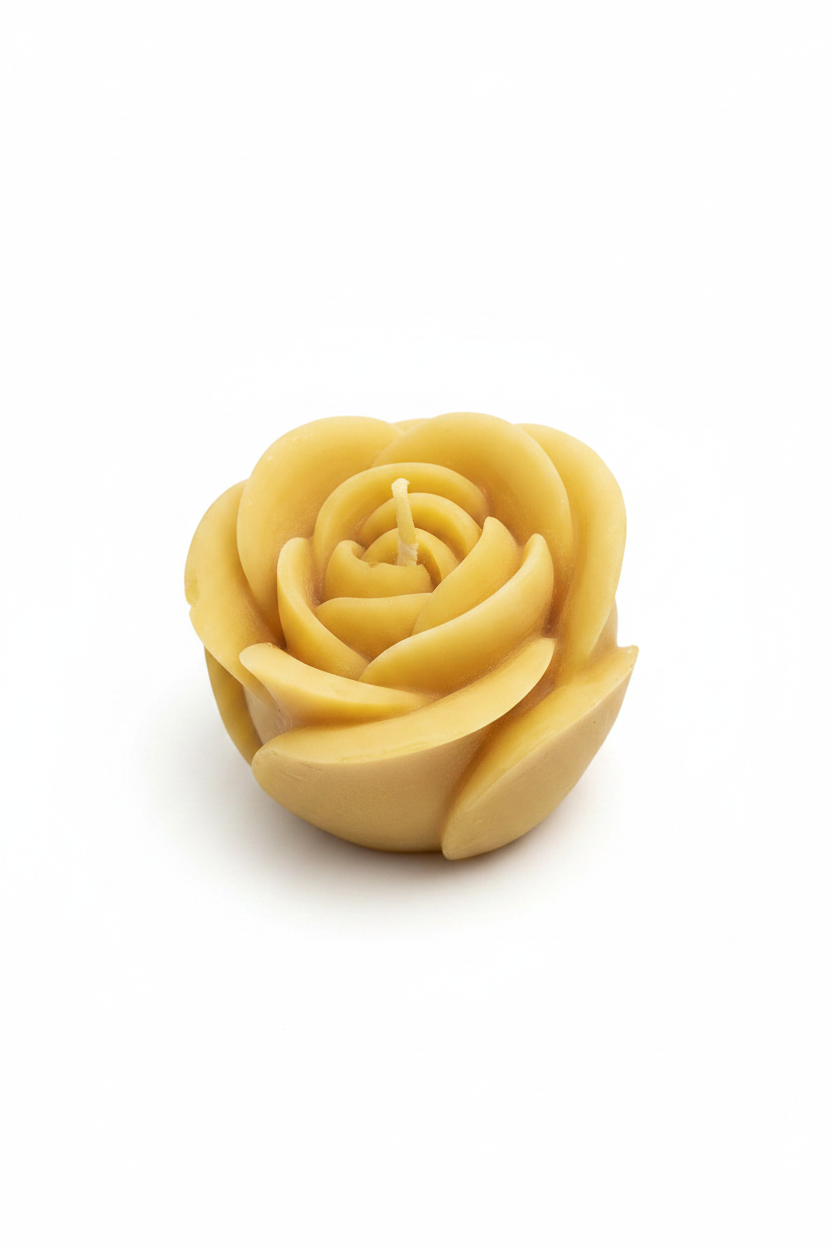 Bougie rose cire d'abeille fond blanc