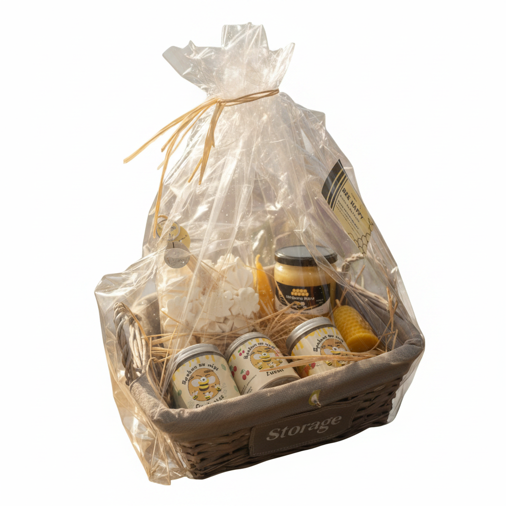Coffret cadeau Bee Happy panier osier - fond blanc